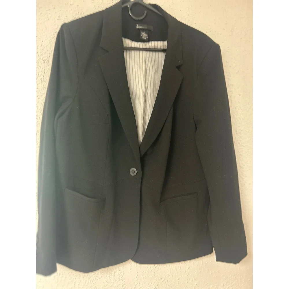 Lane Bryant Womens Black Single Button Blazer Pinstripe Lining Plus Size 20